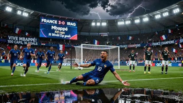 Mbappé Scores Twice on 100th Cap to Lift France Past Iraq